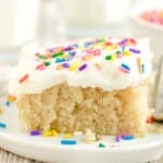 a piece of Vanilla Crazy Cake on a white plate