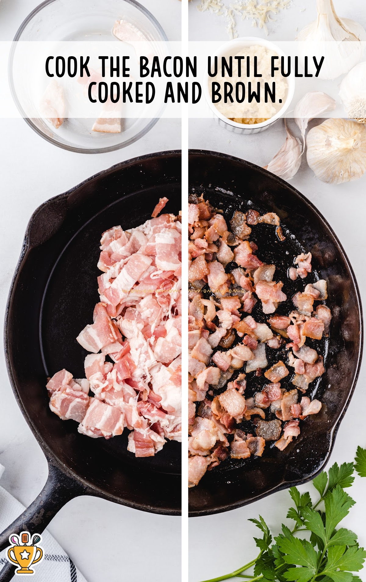 cooking the bacon in the skillet