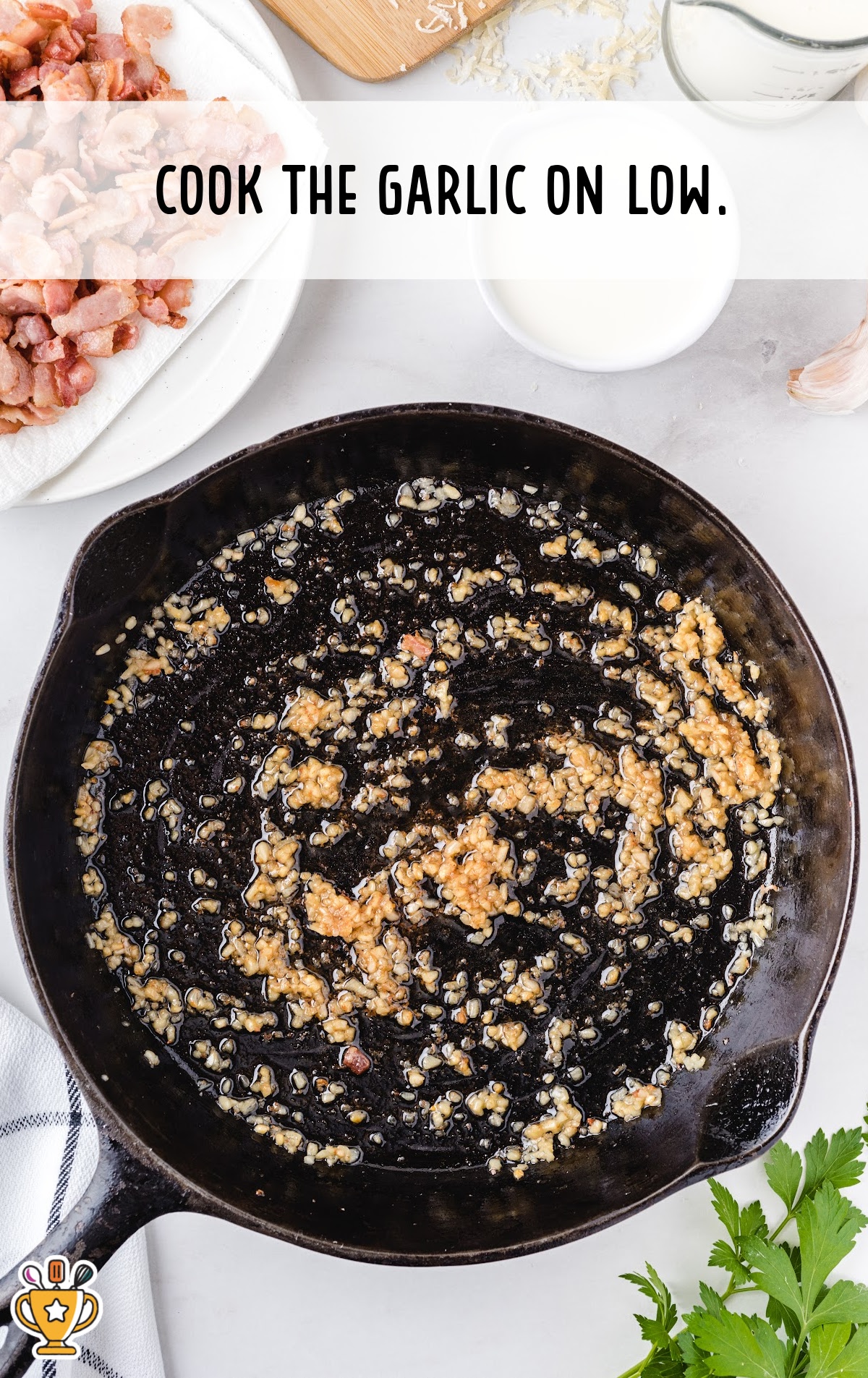 cooking the garlic in a skillet
