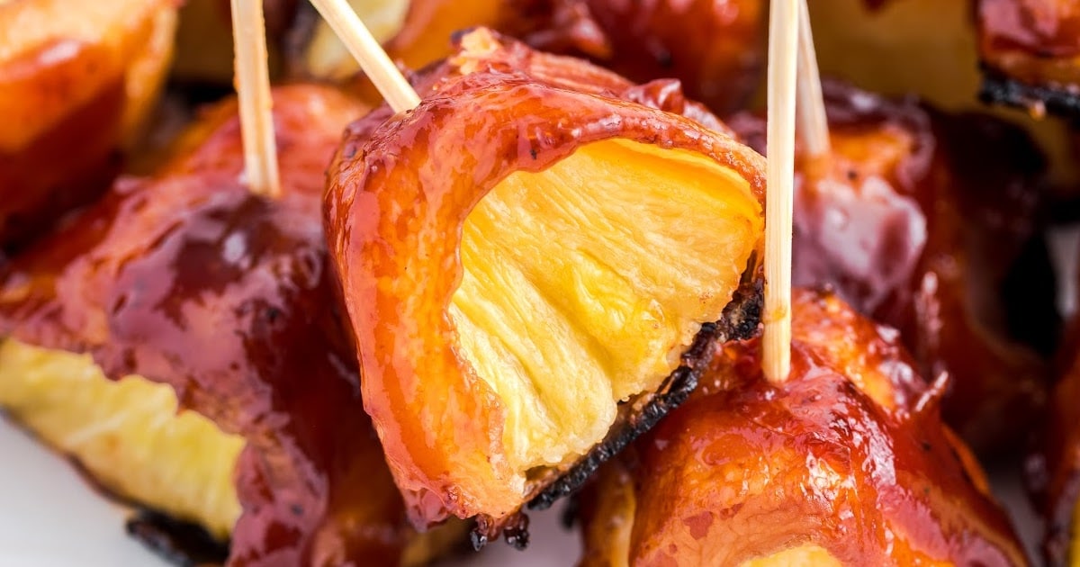 pieces of Bacon Wrapped Pineapple