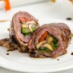 two rolls of Balsamic Glazed Steak on a plate