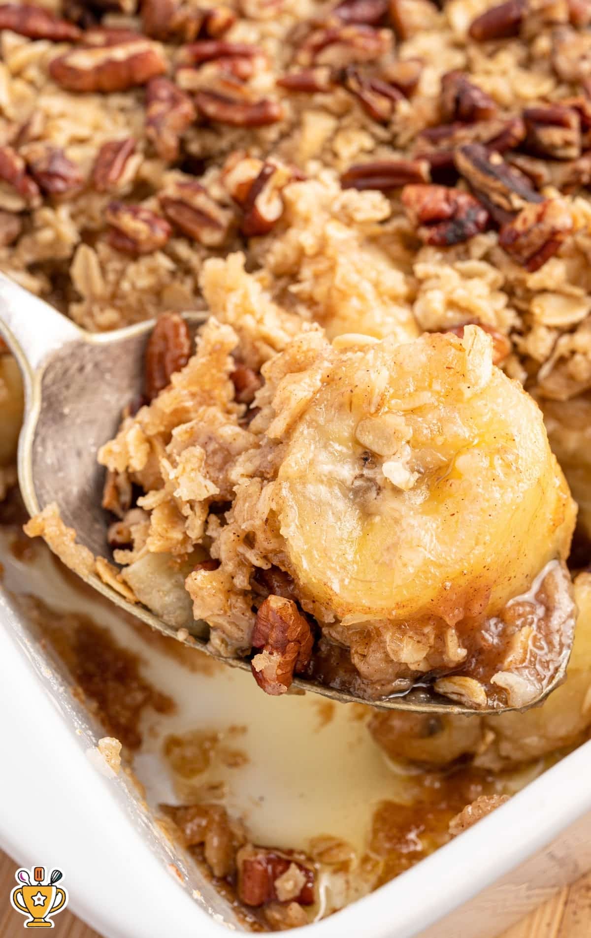 a spoon holding some Banana Crumble