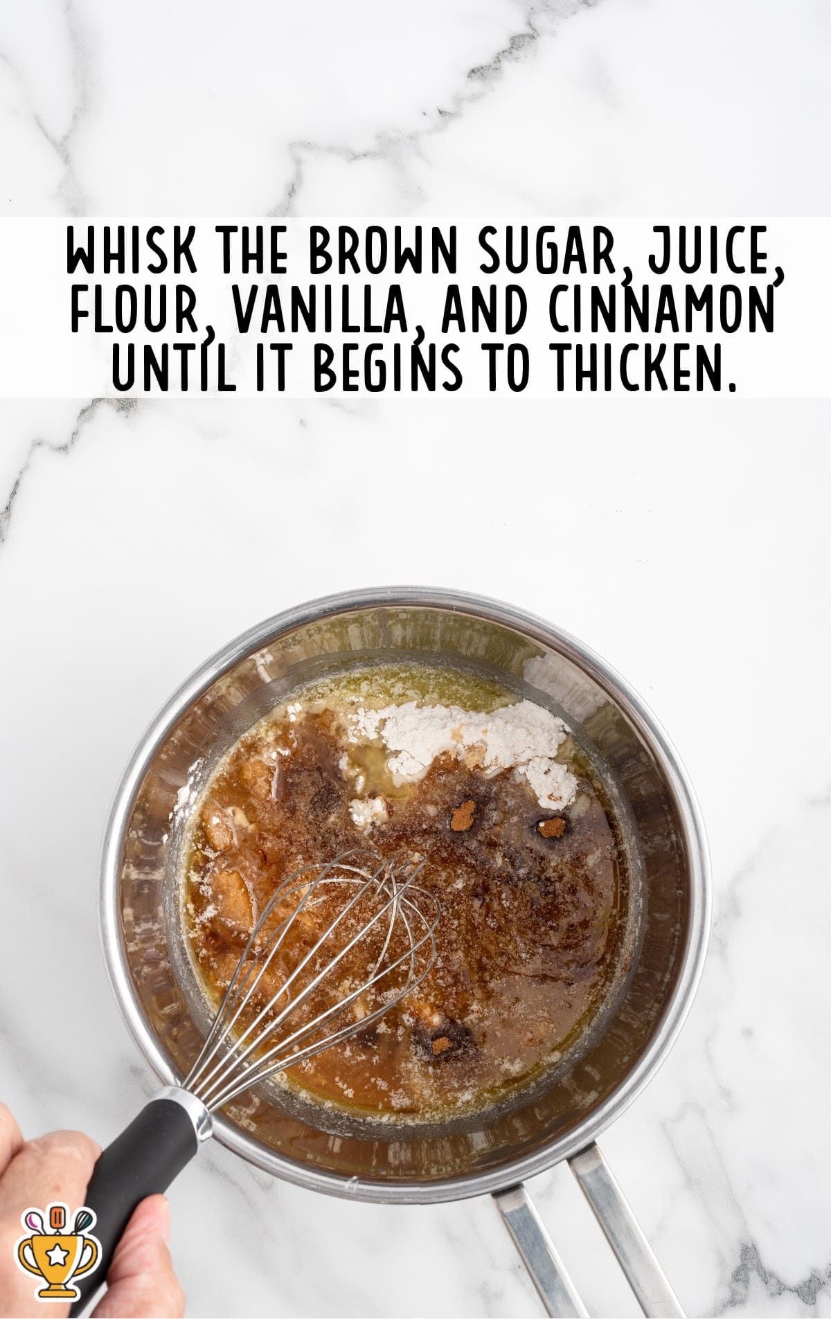 brown sugar, juice, flour, vanilla and cinnamon in a pan