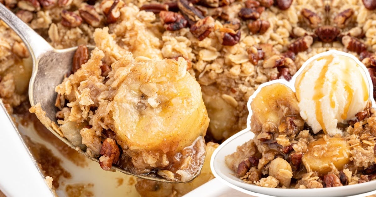 Banana Crumble n a spoon and on a plate