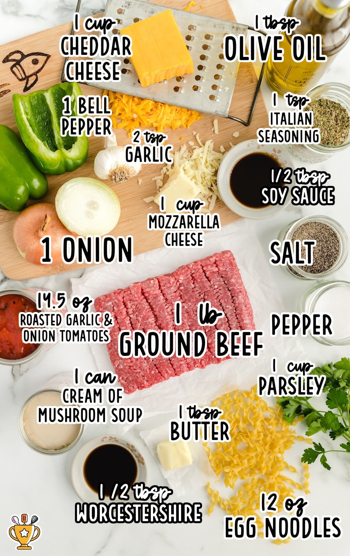 ingredients for making Beef Noodle Casserole