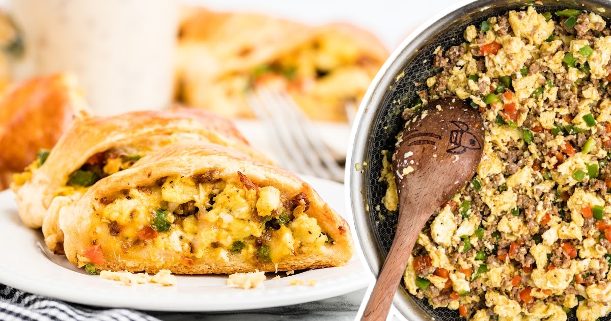 a Breakfast Crescent Ring on a plate and in a pan