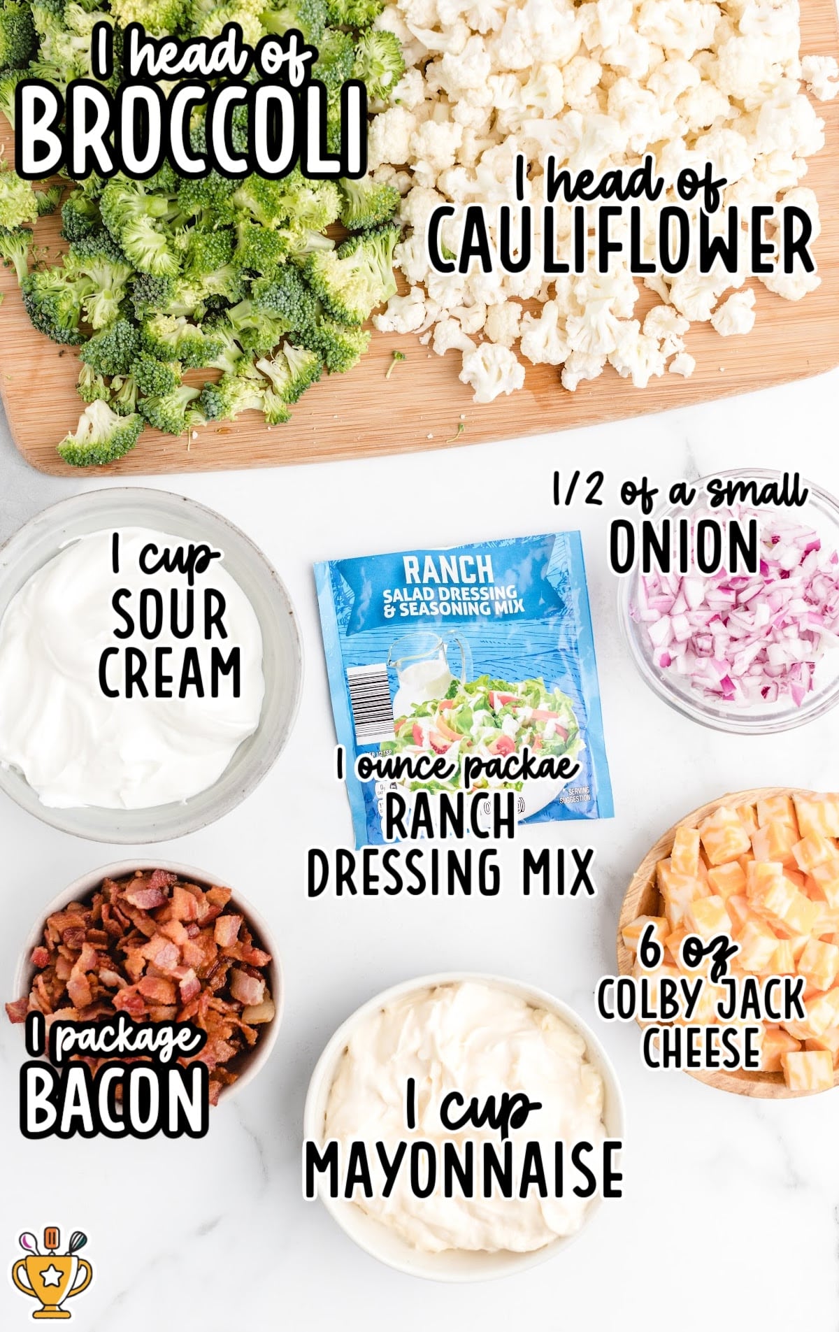 ingredients for making Broccoli Cauliflower Salad