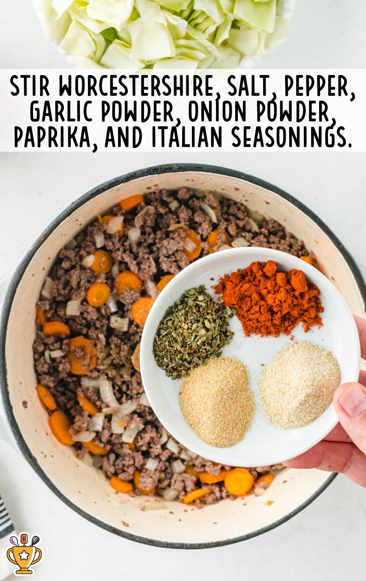 stirring the Cabbage Roll Soup ingredients into the pan