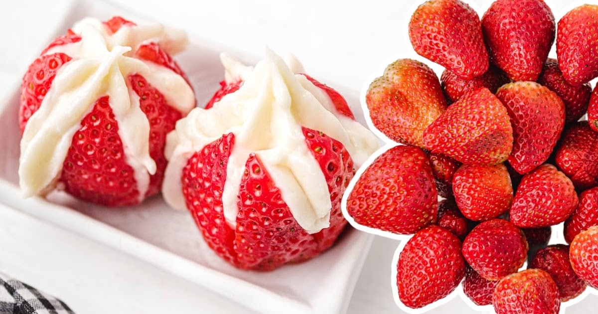 a bunch of Cheesecake Stuffed Strawberries