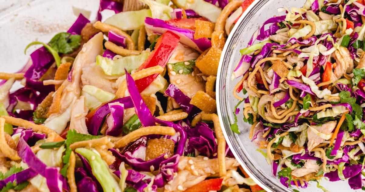a close up photo of Chinese Chicken Salad and some in a bowl