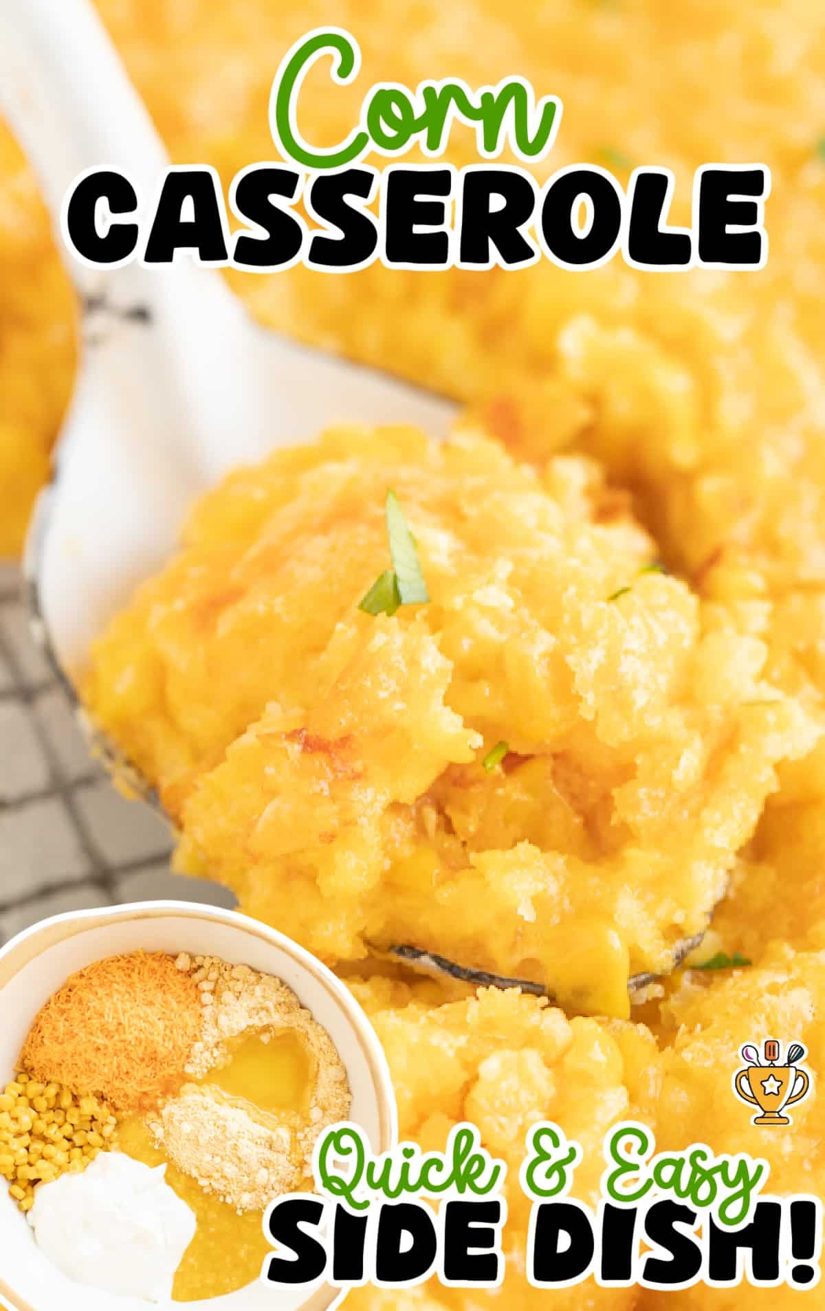 a spoon holding some Corn Casserole