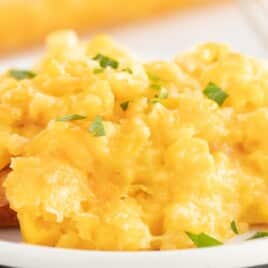 a plate full of Corn Casserole