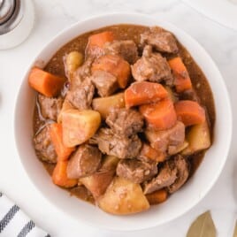 Crockpot Beef Stew served in a white bowl