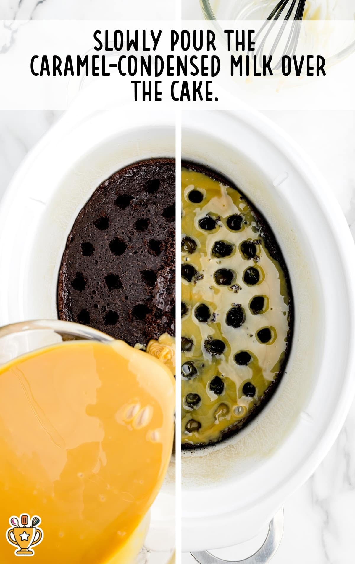 caramel milk poured over the cake