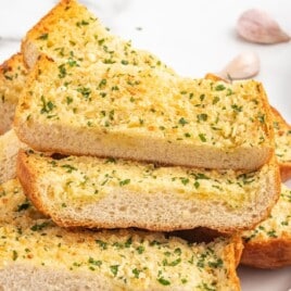 pieces of Garlic Bread on a plate