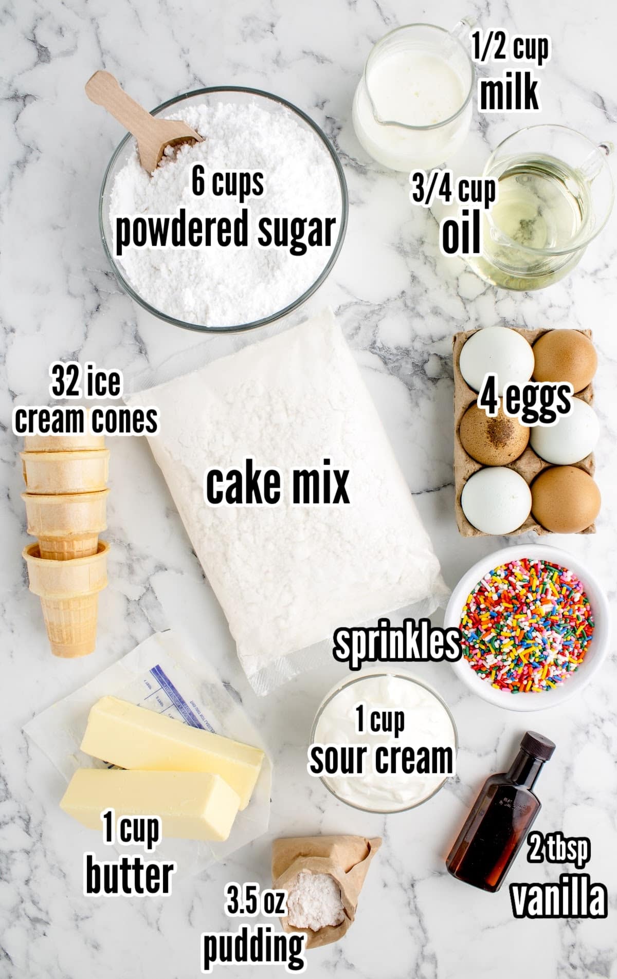 ingredients for making Ice Cream Cone Cupcakes