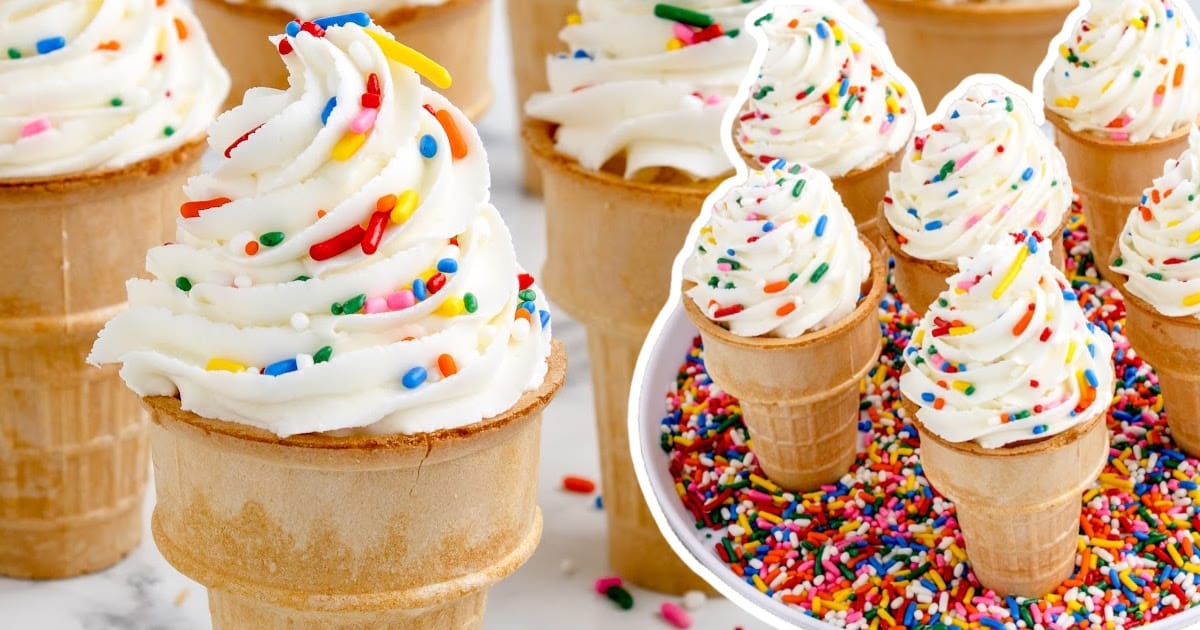 a bunch of Ice Cream Cone Cupcakes