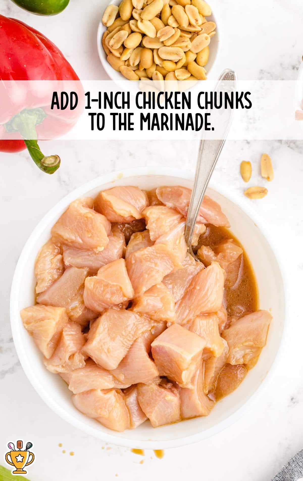 chicken chunks added to a bowl
