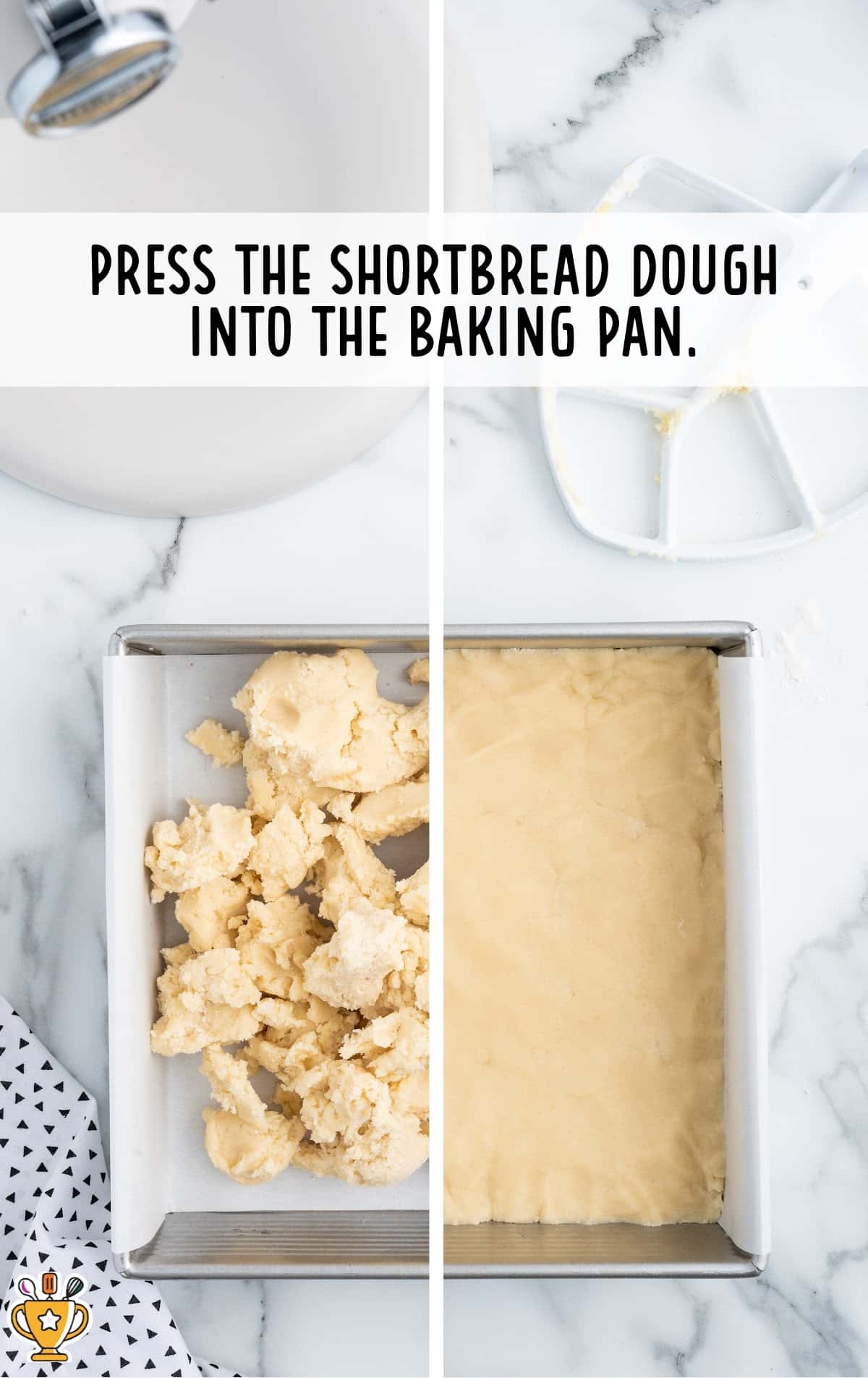shortbread dough pressed into the baking pan