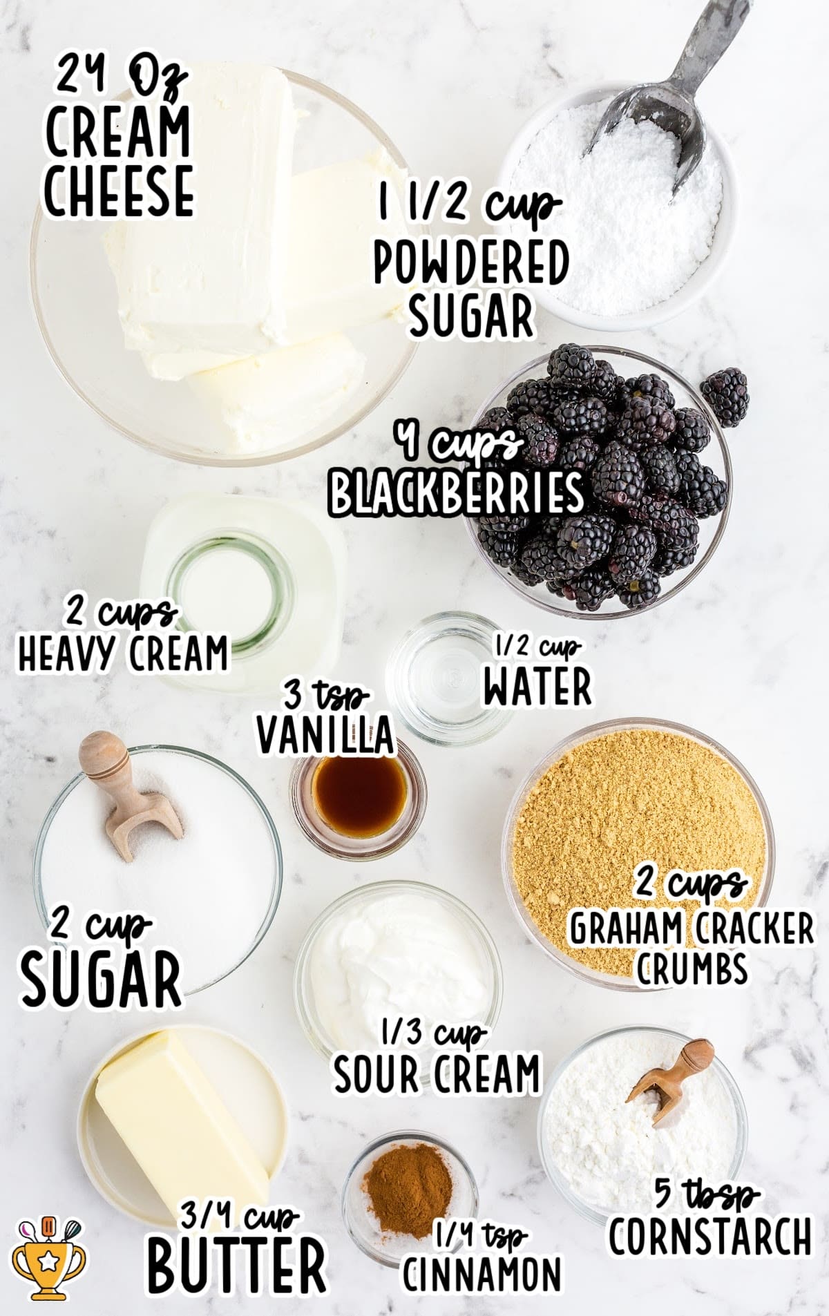 ingredients for making No Bake Blackberry Cheesecake