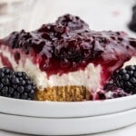 No Bake Blackberry Cheesecake on a plate