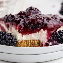 No Bake Blackberry Cheesecake on a plate