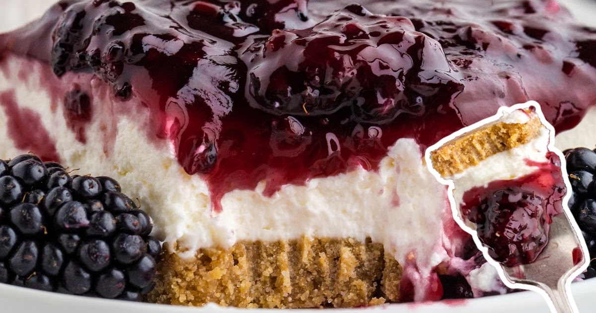a close up photo of No Bake Blackberry Cheesecake