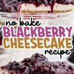 No Bake Blackberry Cheesecake on a plate