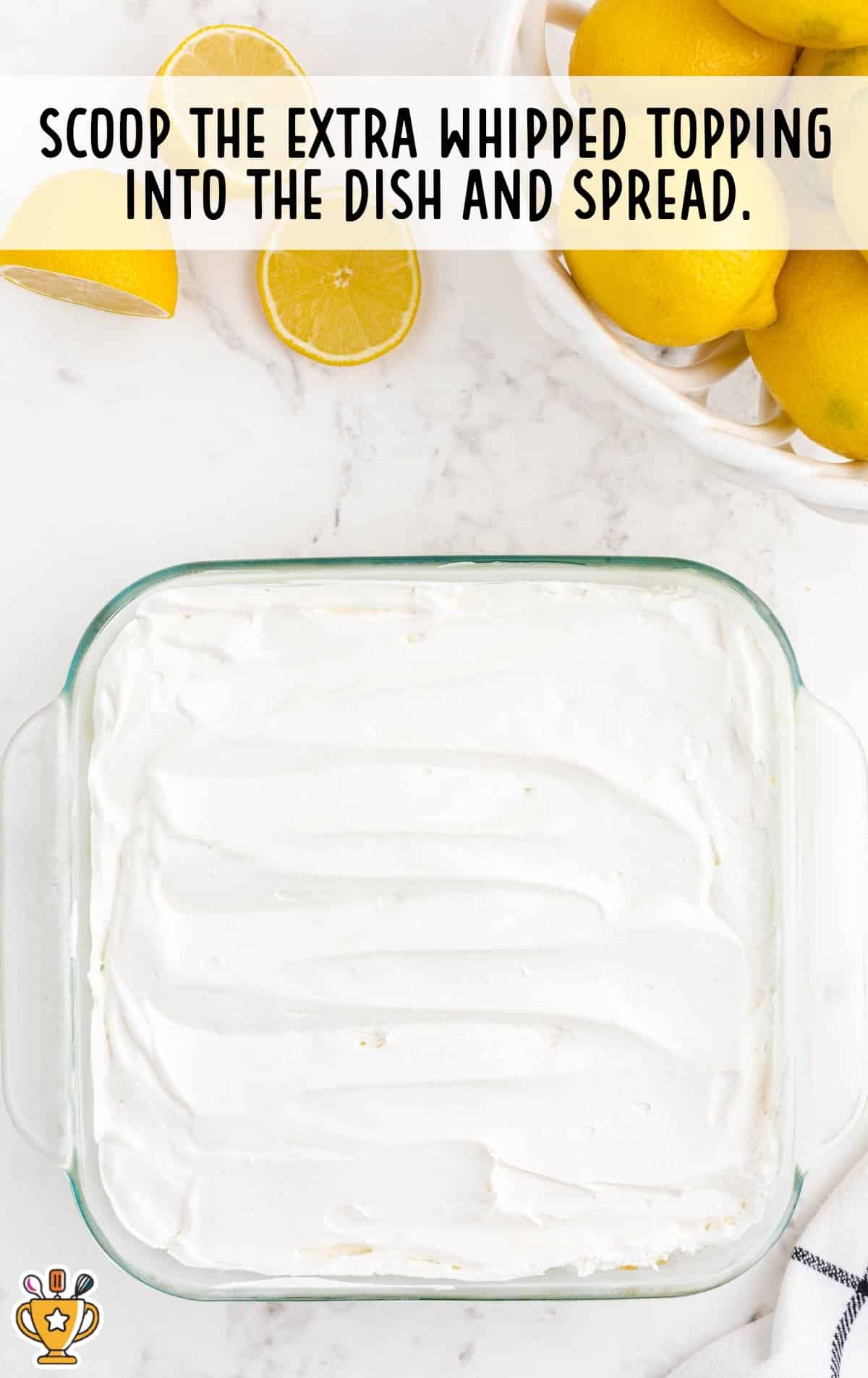 topping on a No Bake Lemon Pie in a baking dish