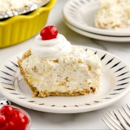 a piece of No Bake Pineapple Pie on a plate