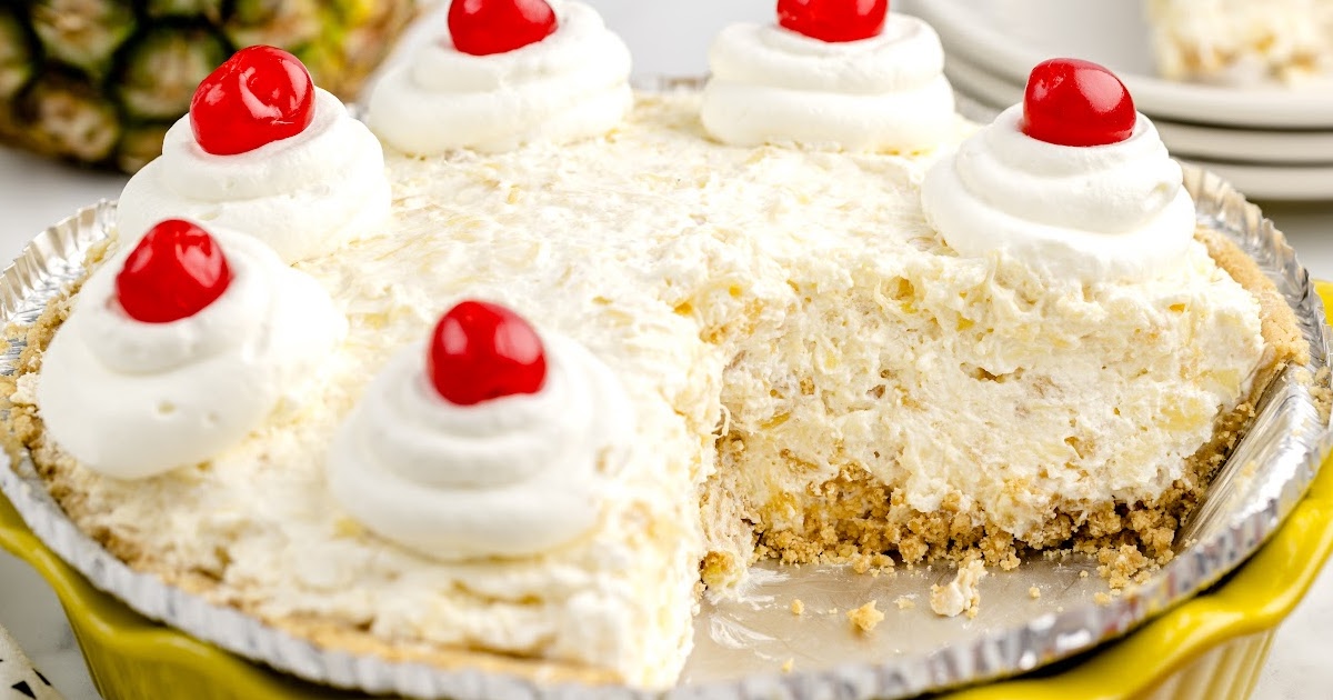 a No Bake Pineapple Pie with a piece missing