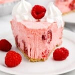 a piece of No Bake Raspberry Pie on a plate