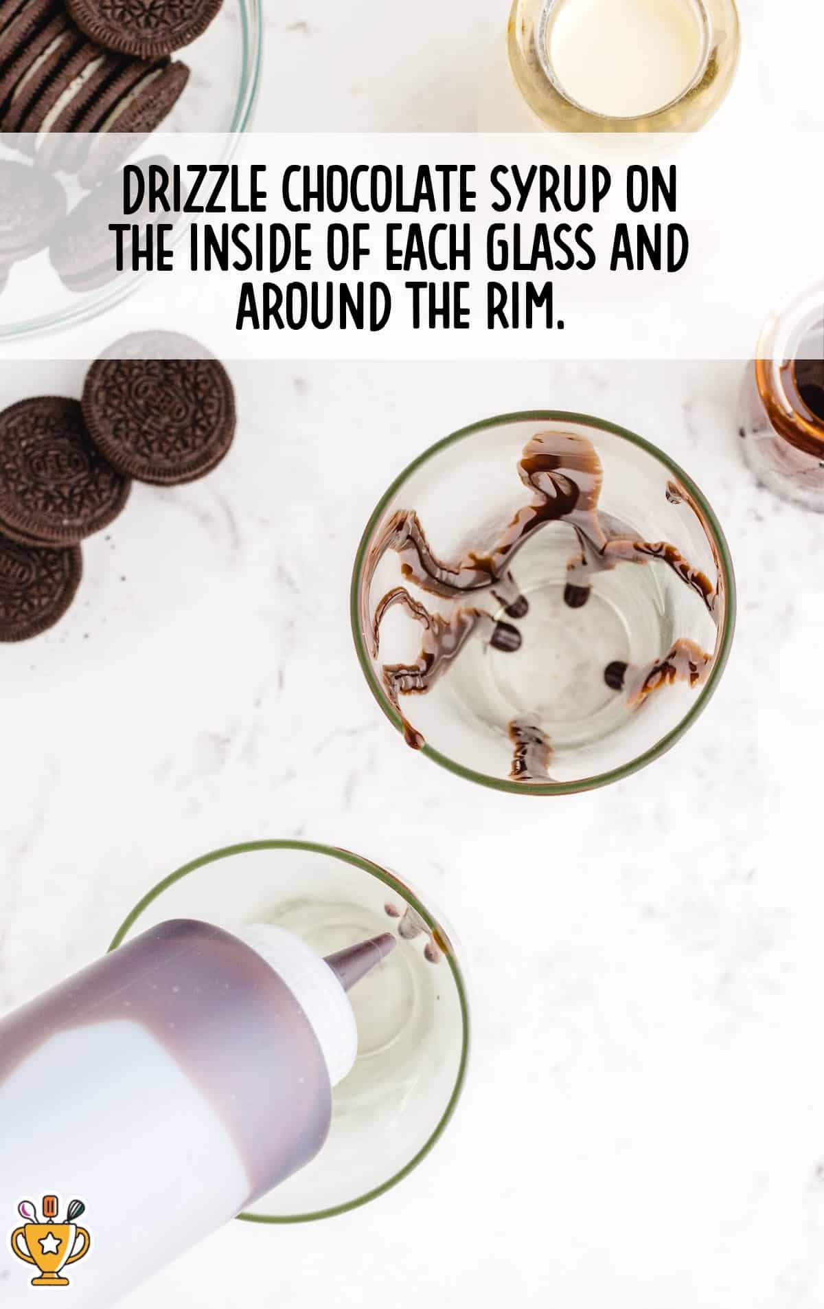 chocolate syrup drizzle inside of the glasses