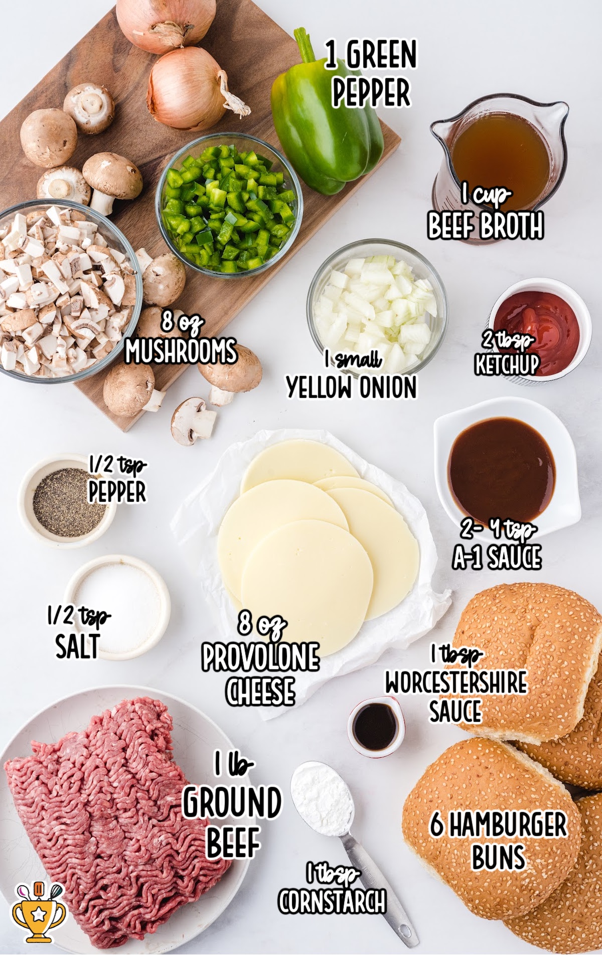 ingredients for making Philly Cheesesteak Sloppy Joes