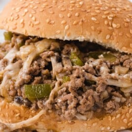 a Philly Cheesesteak Sloppy Joe on a plate