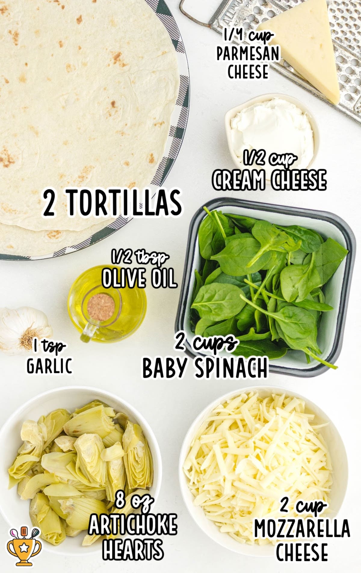 ingredients for making Spinach Artichoke Quesadilla