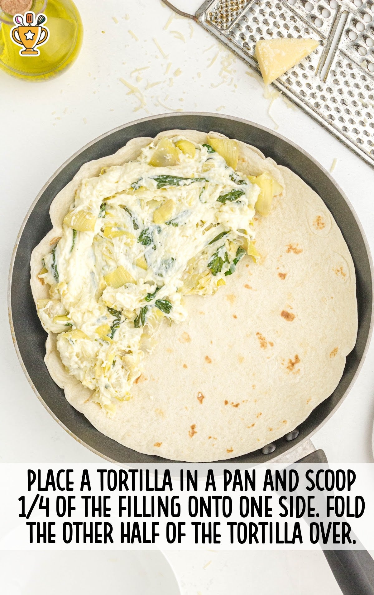 tortilla placed in a pan