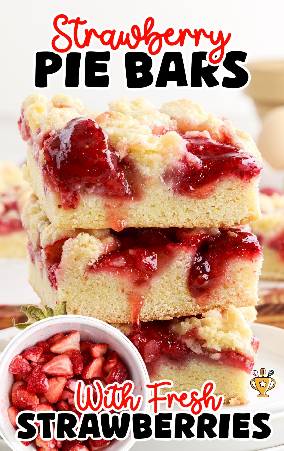three Strawberry Pie Bars on a plate
