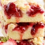 three pieces of Strawberry Pie Bars stacked together