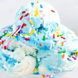 scoops of No Churn Birthday Cake Ice Cream