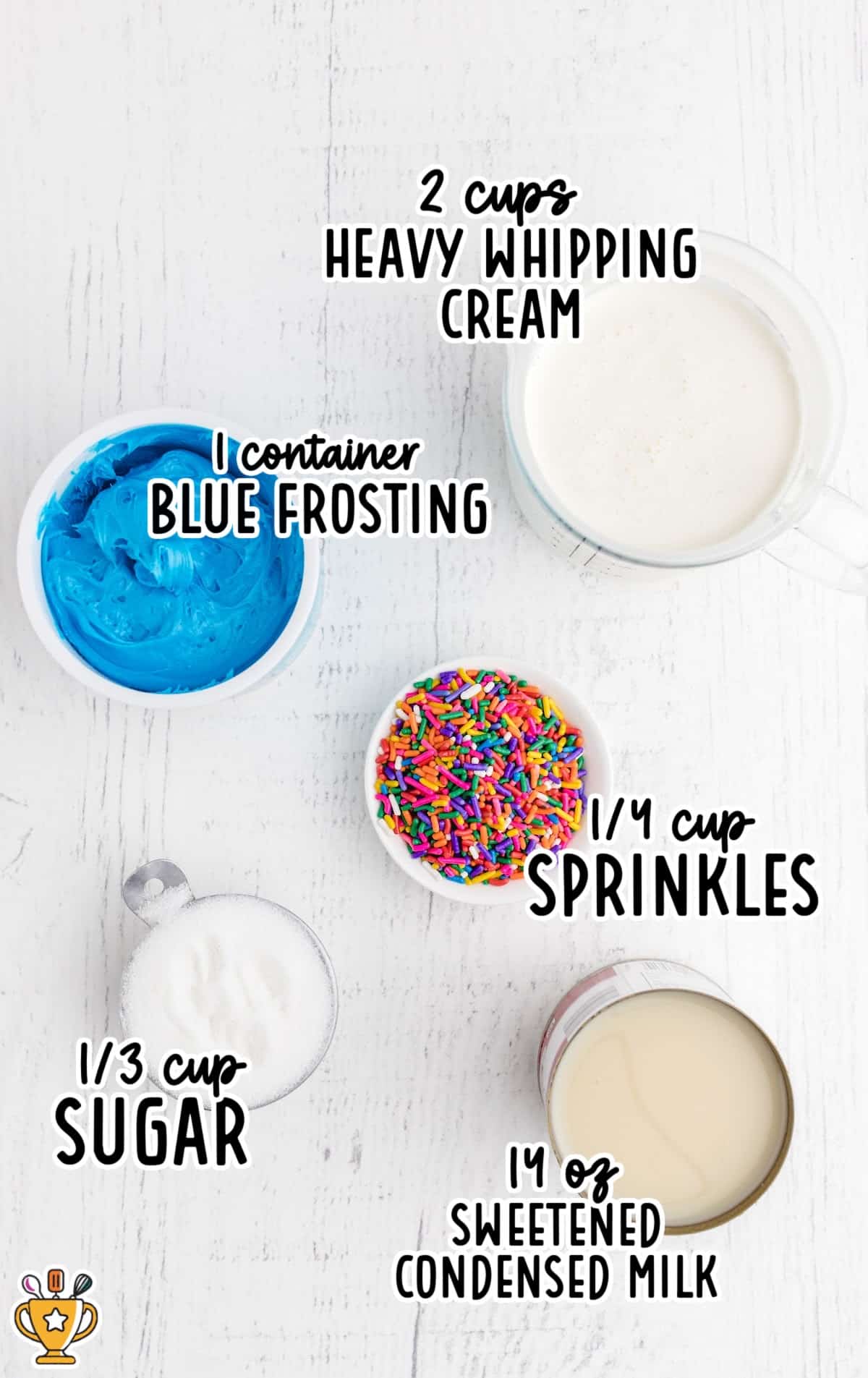 ingredients for making No Churn Birthday Cake Ice Cream