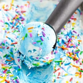 scooping some No Churn Birthday Cake Ice Cream