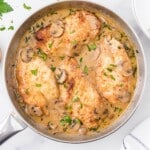 a skillet full of Chicken Marsala