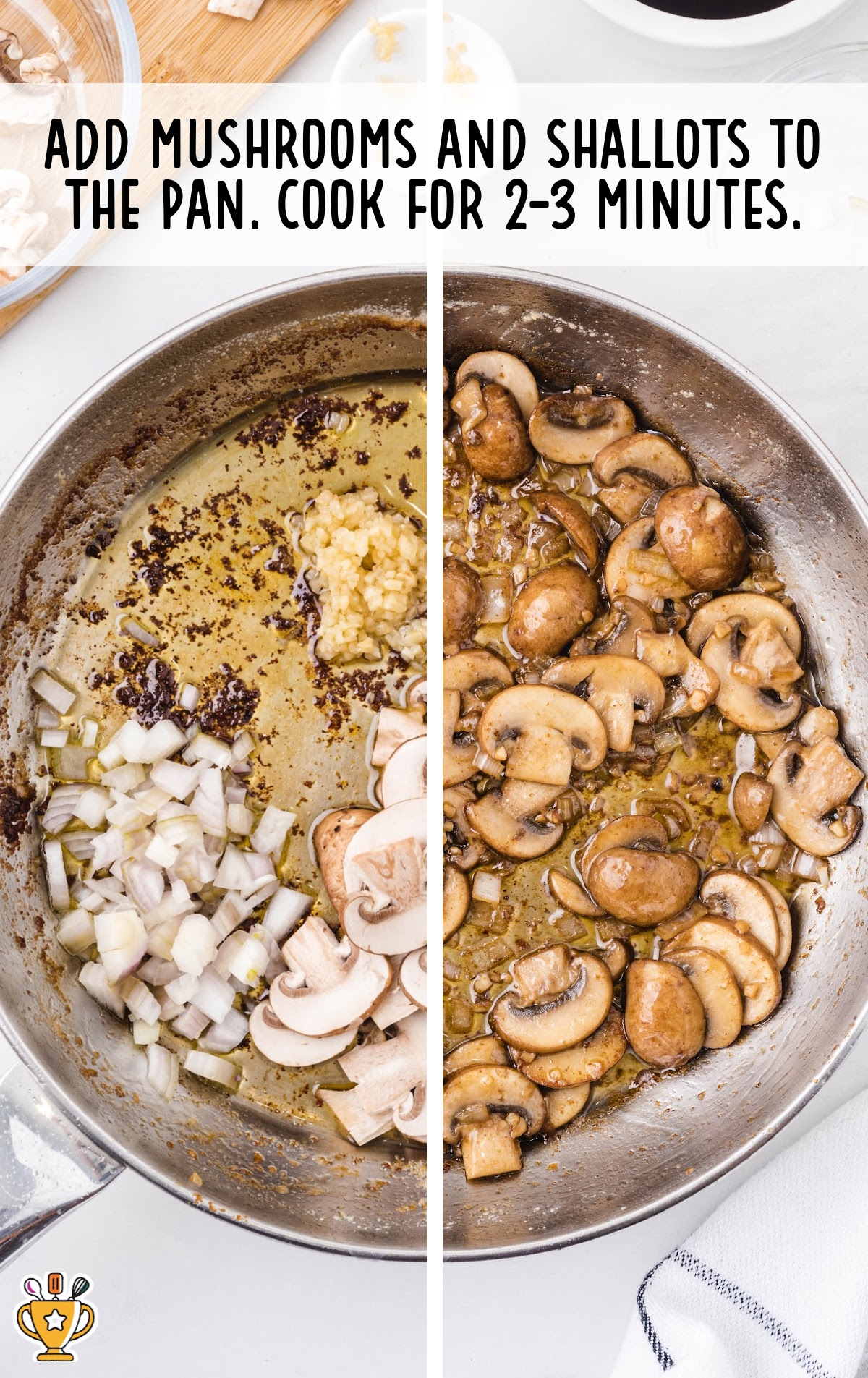 mushrooms added to the pan