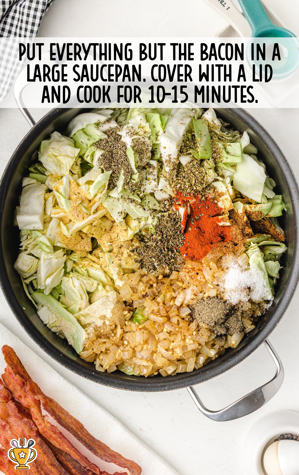 Southern Fried Cabbage ingredients in a saucepan