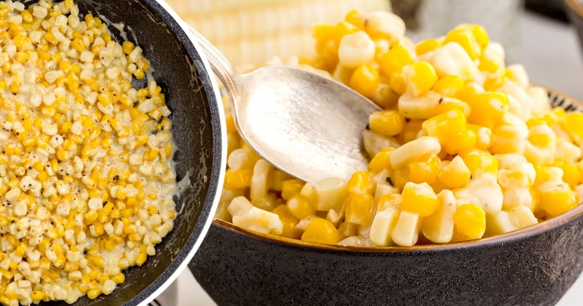 Honey Butter Skillet Corn in a bowl with a spoon in it