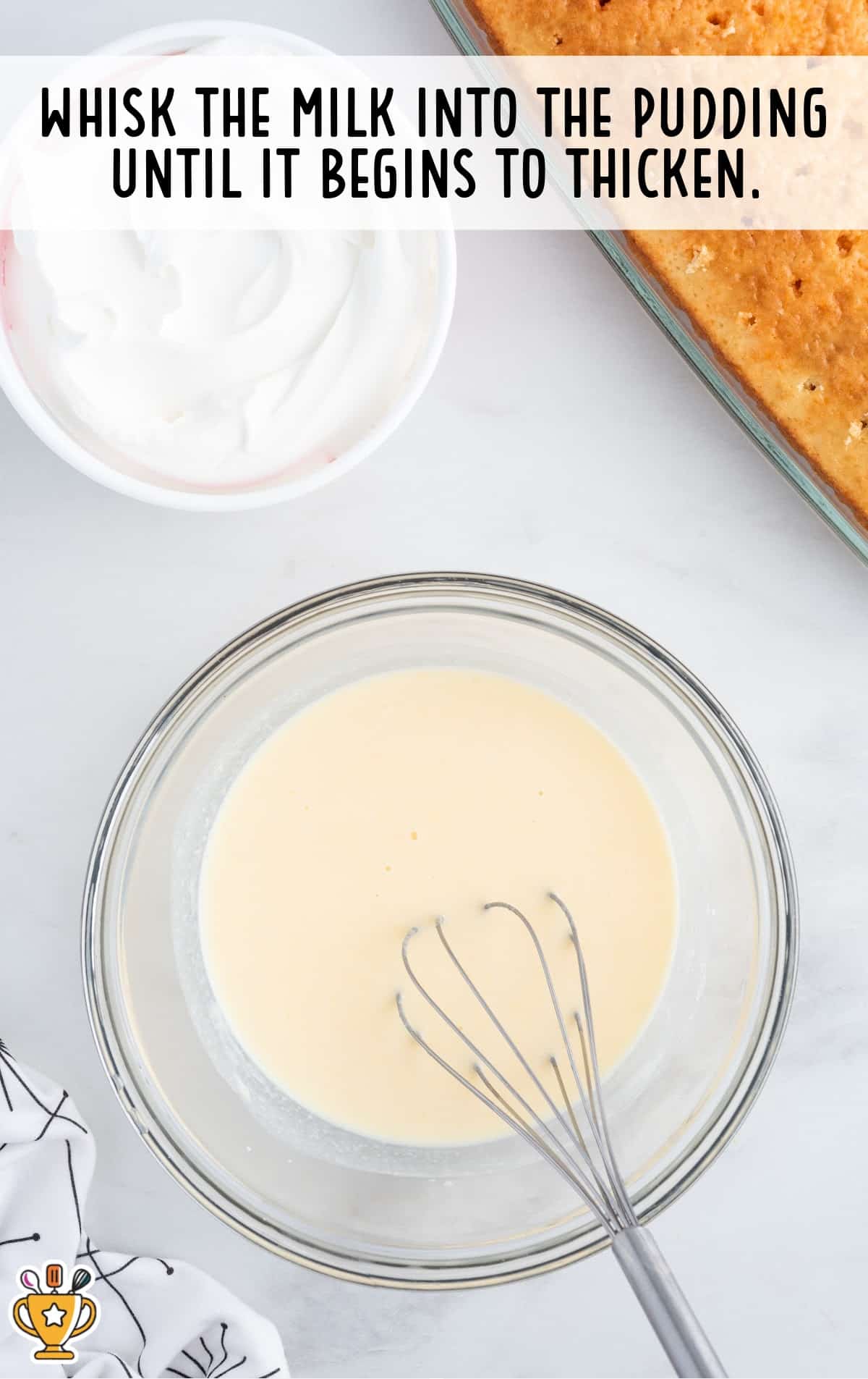 milk whisked in the pudding