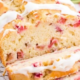 Rhubarb Bread on a cooling rack