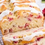 a Rhubarb Bread on a cooling rack