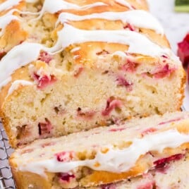 a Rhubarb Bread on a cooling rack